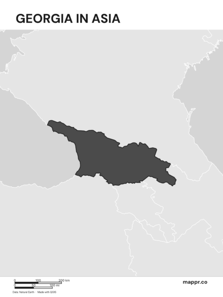 A map highlighting Georgia's location on the asian continent (black and white).