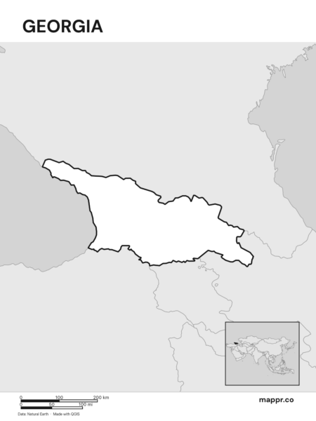 Outline map of Georgia with detailed country borders (black and white).