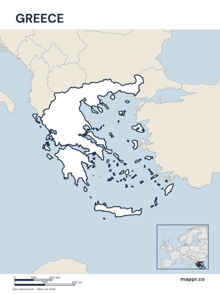 Outline map of Greece with detailed country borders.