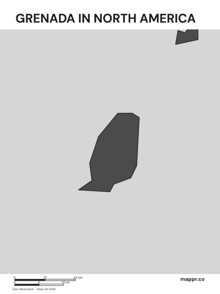 A map highlighting Grenada's location on the north american continent (black and white).