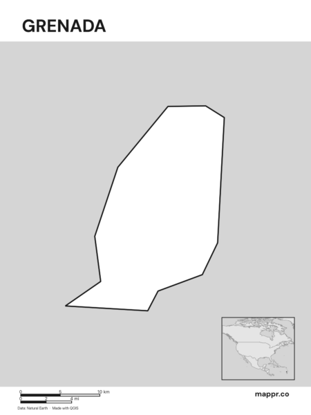 Outline map of Grenada with detailed country borders (black and white).