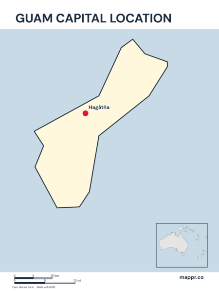 Detailed map pinpointing Hagåtña, the capital of Guam.