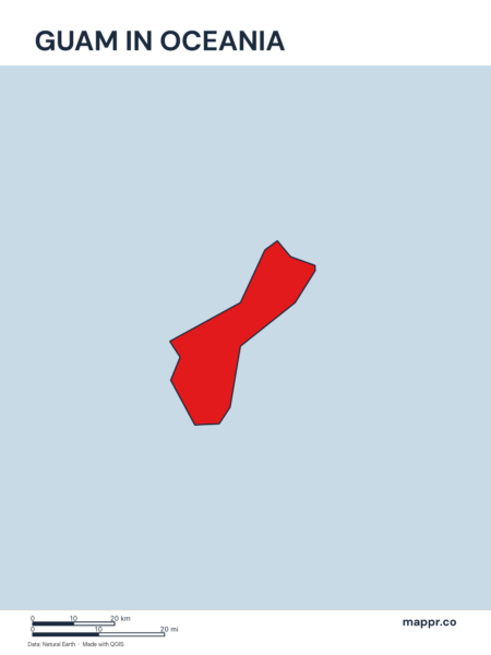 A map highlighting Guam's location on the oceanian continent.