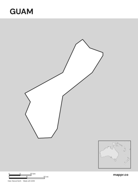 Outline map of Guam with detailed country borders (black and white).