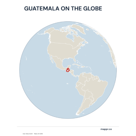 A map highlighting Guatemala's location on a globe, marked with a red outline.