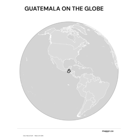 A map highlighting Guatemala's location on a globe, marked with a red outline (black and white).
