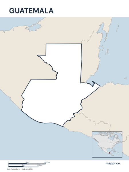 Outline map of Guatemala with detailed country borders.