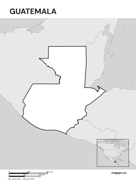 Outline map of Guatemala with detailed country borders (black and white).
