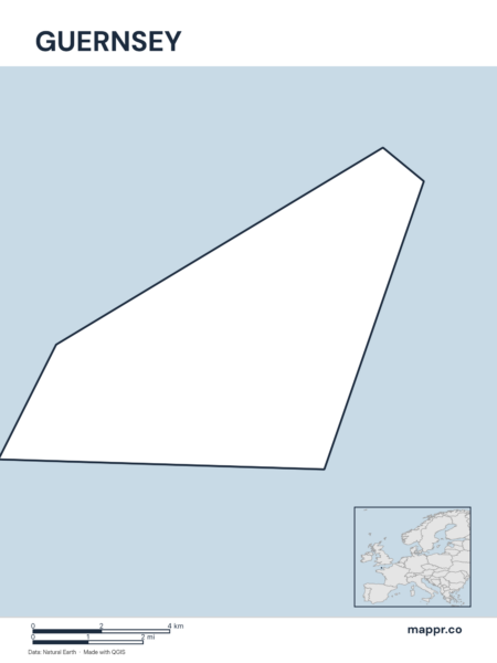 Outline map of Guernsey with detailed country borders.