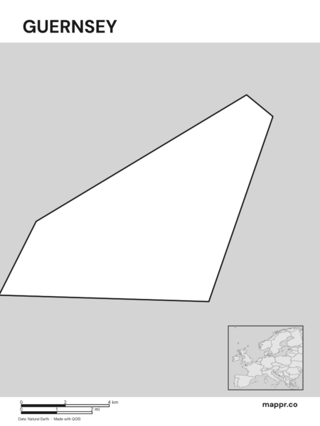 Outline map of Guernsey with detailed country borders (black and white).