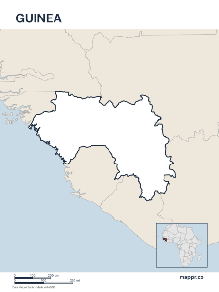 Outline map of Guinea with detailed country borders.