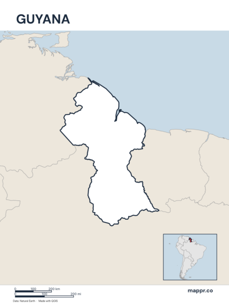 Outline map of Guyana with detailed country borders.