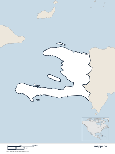Blank political map of Haiti showing its international borders without labels.