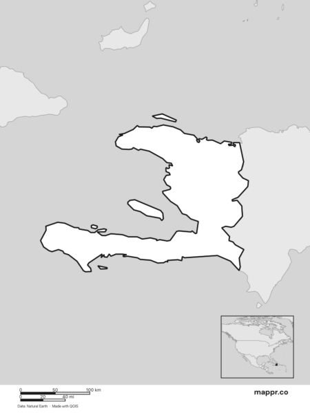 Blank political map of Haiti showing its international borders without labels (black and white).