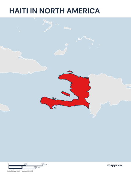 A map highlighting Haiti's location on the north american continent.