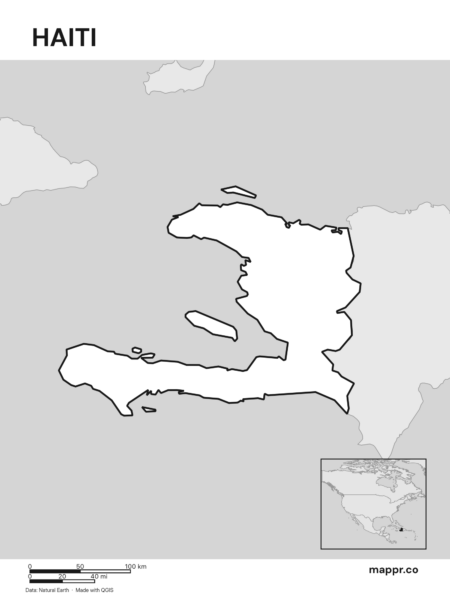 Outline map of Haiti with detailed country borders (black and white).