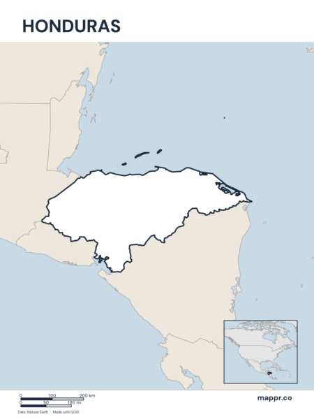 Outline map of Honduras with detailed country borders.