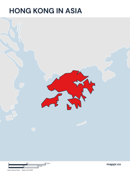 A map highlighting Hong Kong's location on the asian continent.