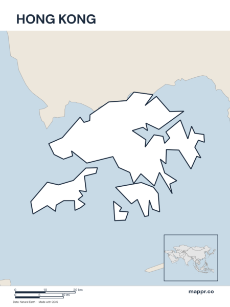 Outline map of Hong Kong with detailed country borders.