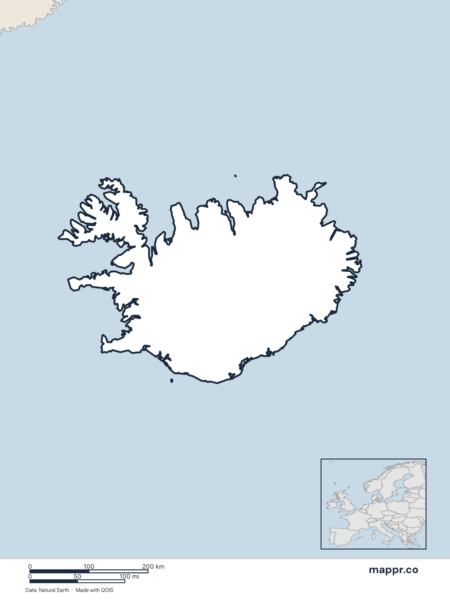 Blank political map of Iceland showing its international borders without labels.