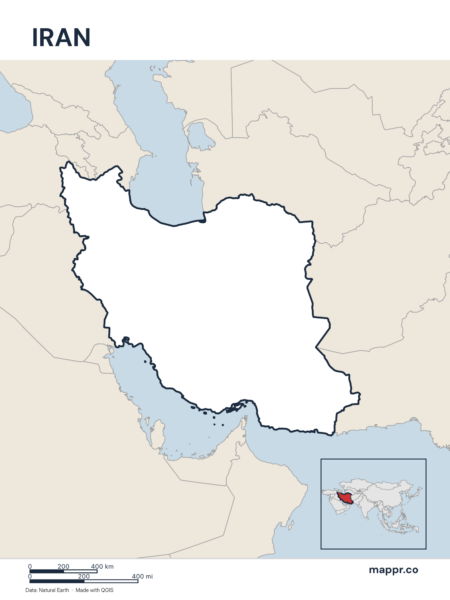 Outline map of Iran with detailed country borders.