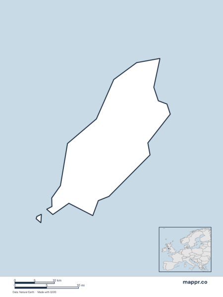 Blank political map of Isle of Man showing its international borders without labels.