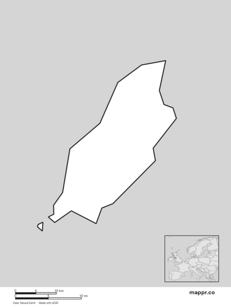 Blank political map of Isle of Man showing its international borders without labels (black and white).