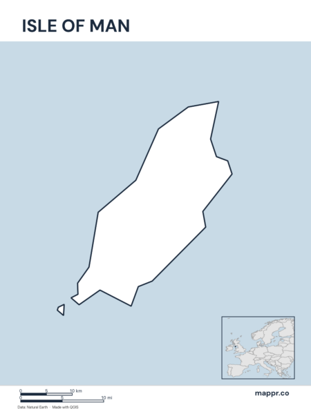 Outline map of Isle of Man with detailed country borders.