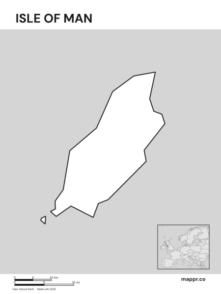 Outline map of Isle of Man with detailed country borders (black and white).