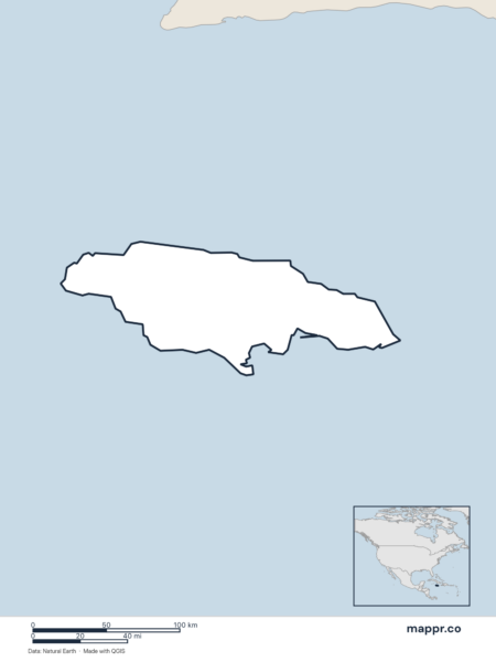 Blank political map of Jamaica showing its international borders without labels.