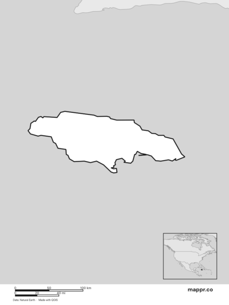 Blank political map of Jamaica showing its international borders without labels (black and white).