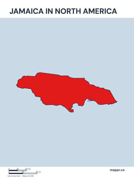 A map highlighting Jamaica's location on the north american continent.