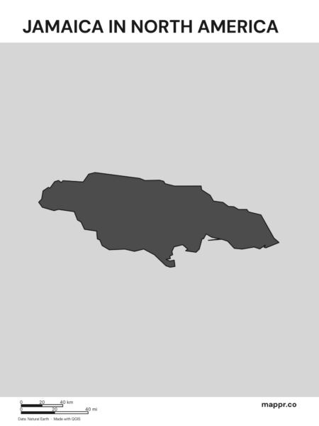 A map highlighting Jamaica's location on the north american continent (black and white).