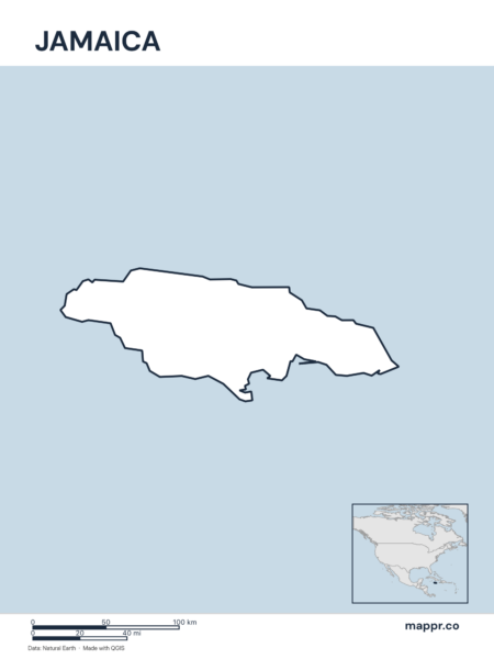 Outline map of Jamaica with detailed country borders.