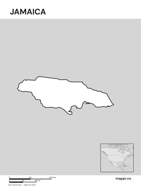 Outline map of Jamaica with detailed country borders (black and white).
