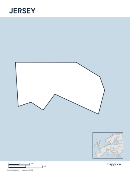 Outline map of Jersey with detailed country borders.