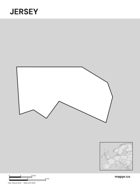 Outline map of Jersey with detailed country borders (black and white).