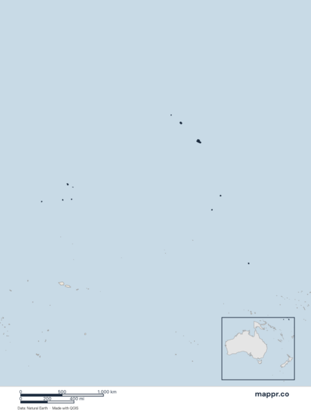 Blank political map of Kiribati showing its international borders without labels.