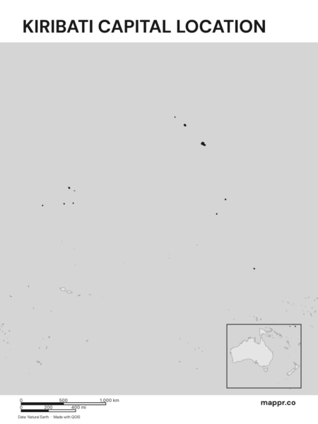 Detailed map pinpointing Tarawa, the capital of Kiribati (black and white).