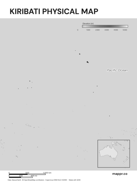 Map featuring Tarawa, the capital of Kiribati, with rich topographical detail (black and white).