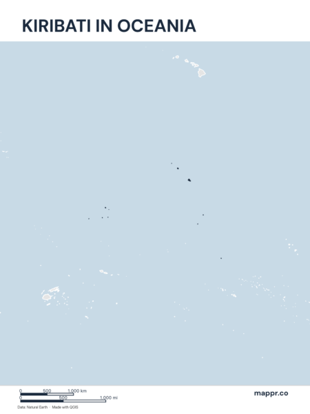 A map highlighting Kiribati's location on the oceanian continent.