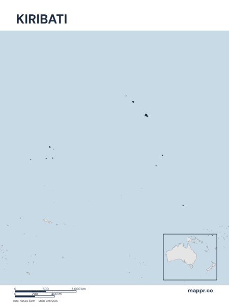 Outline map of Kiribati with detailed country borders.