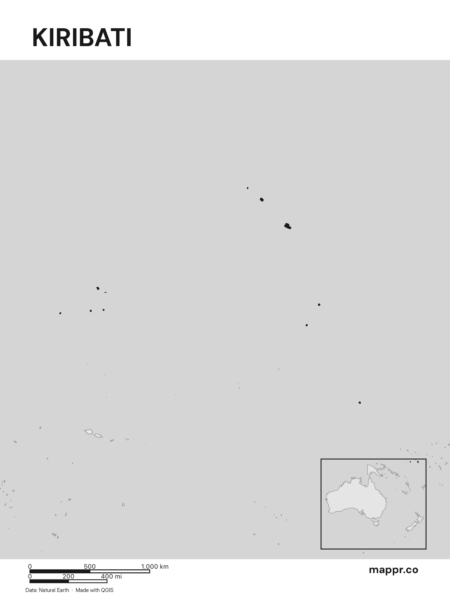 Outline map of Kiribati with detailed country borders (black and white).