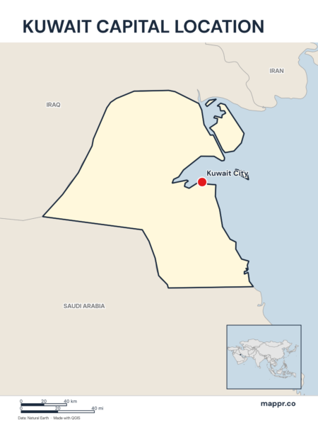 Detailed map pinpointing Kuwait City, the capital of Kuwait.