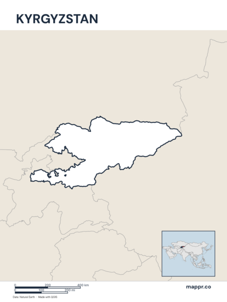 Outline map of Kyrgyzstan with detailed country borders.