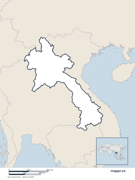 Blank political map of Laos showing its international borders without labels.