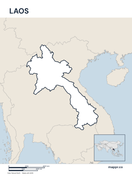 Outline map of Laos with detailed country borders.