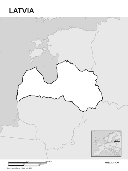 Outline map of Latvia with detailed country borders (black and white).