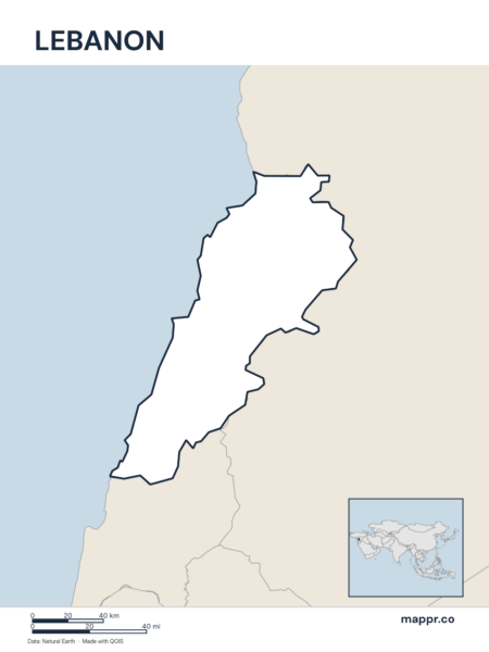Outline map of Lebanon with detailed country borders.