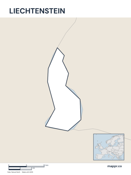 Outline map of Liechtenstein with detailed country borders.